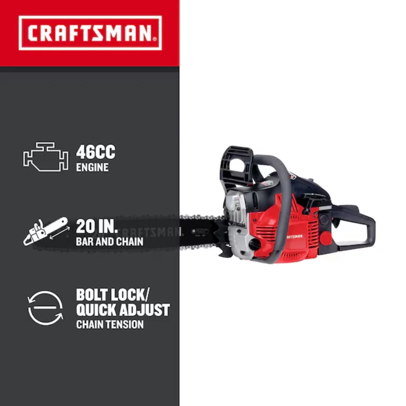 Craftsman S205 20 in 46cc 2-Cycle Gas Powered Chainsaw image 1