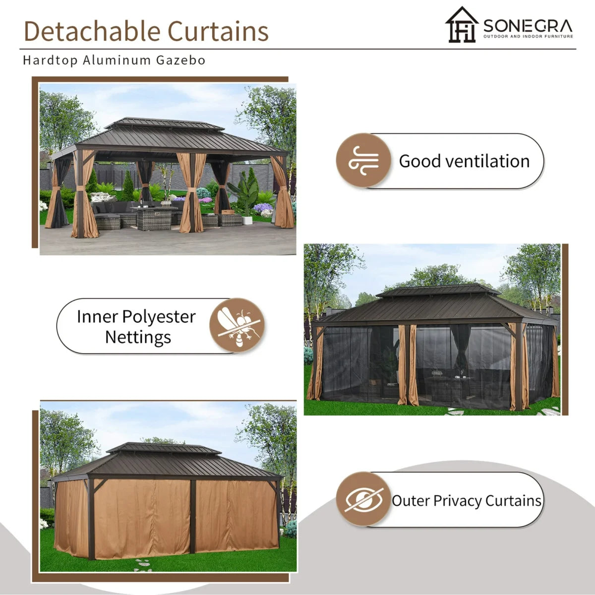 Sunmthink 12×20 ft Hardtop Gazebo with Double Roof image 5