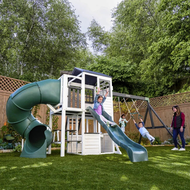 Wrangler Way Wooden Swing Set / Playset with Playhouse, 2 Slides and 3 Swings image 1