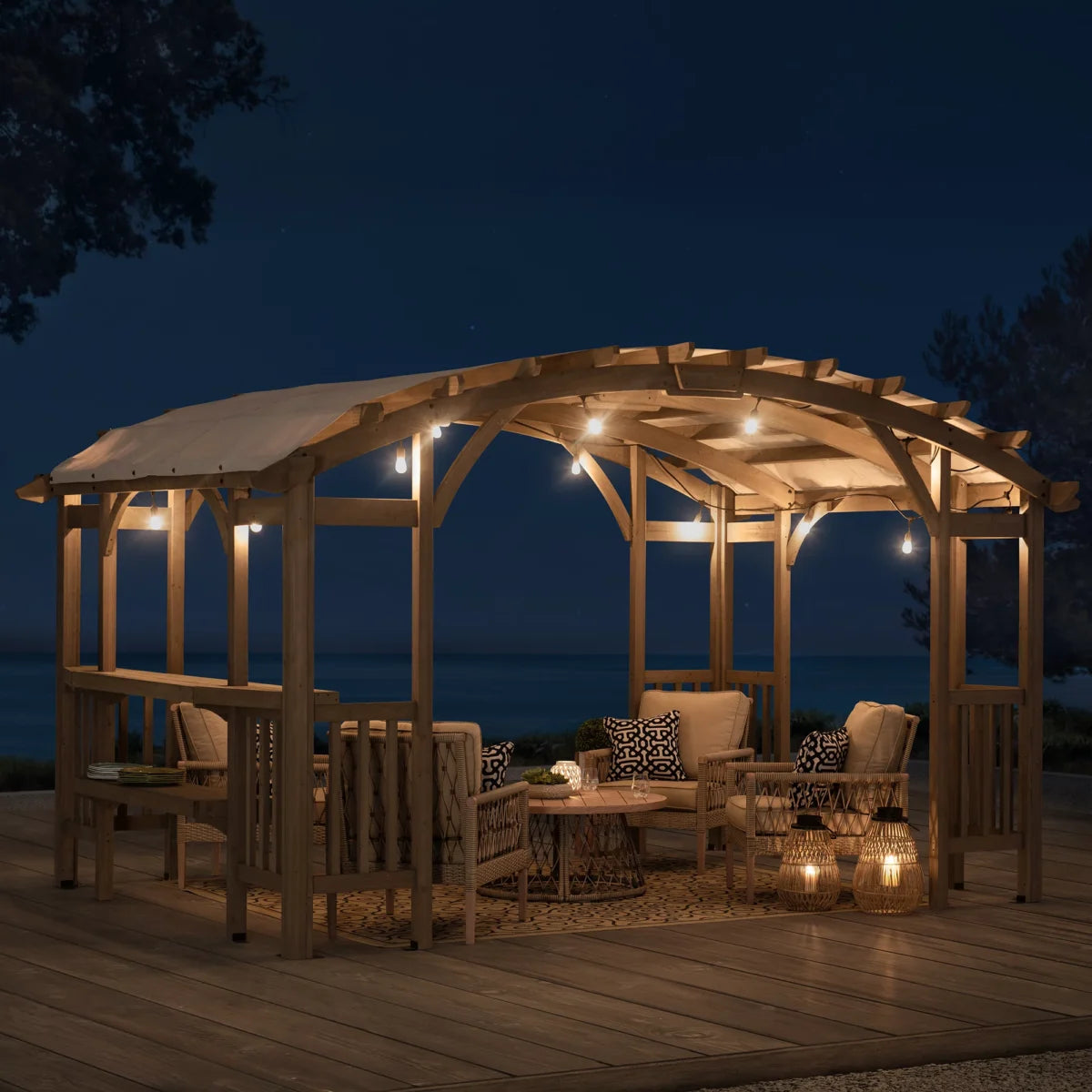Sunjoy Bellucci 10 x 14 ft. Light Grey Outdoor Cedar Wood Framed Arched Pergola image 4