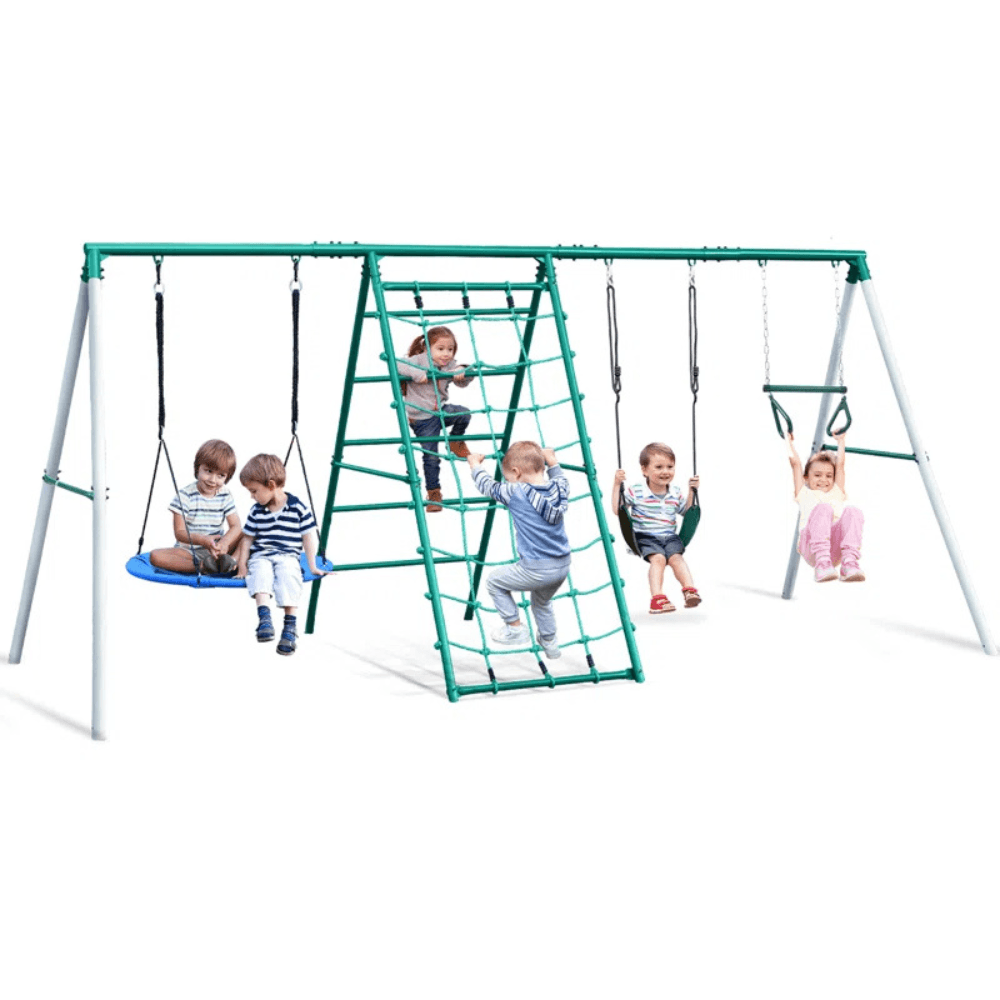 Swing Sets with Saucer Swing,Belt Swing,Trapeze Bar,Climbing Rope,Climbing Ladder image 5