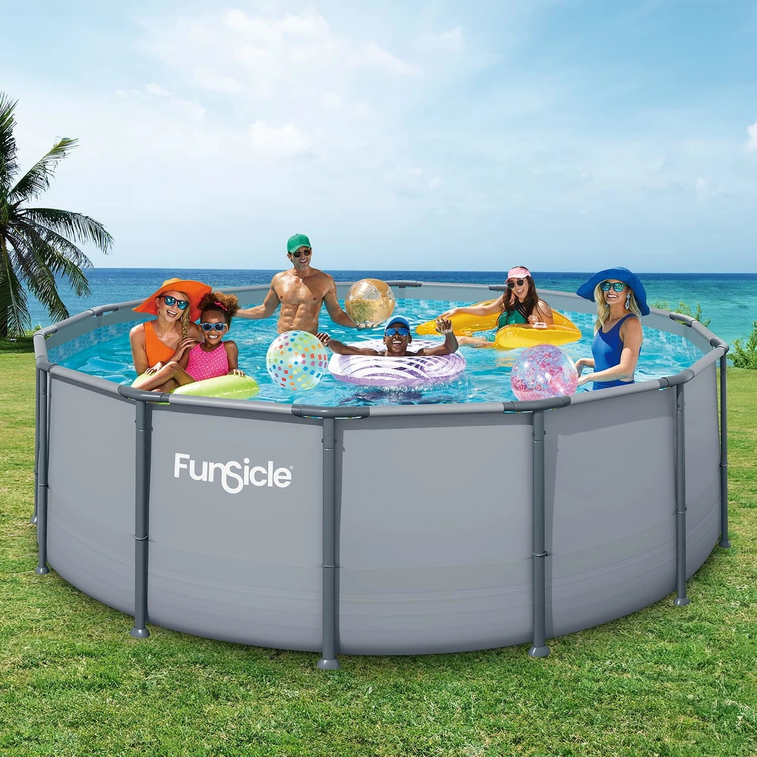 Funsicle Oasis Above Ground Metal Frame Swimming Pool Set – with FB1200S AutoSkimmer Pump, Ladder, Cover, Cloth & Deluxe Maint. Kit, 14′ x 48″, Round, Gray image 8