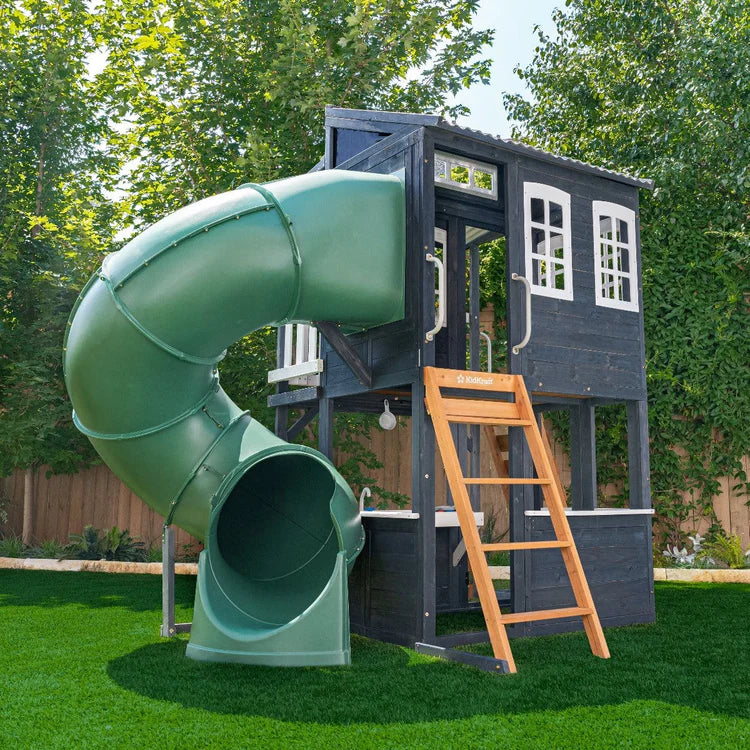 KidKraft Cozy Escape Navy Two-Story Wood Playhouse with Tube Slide and Clubhouse image 3