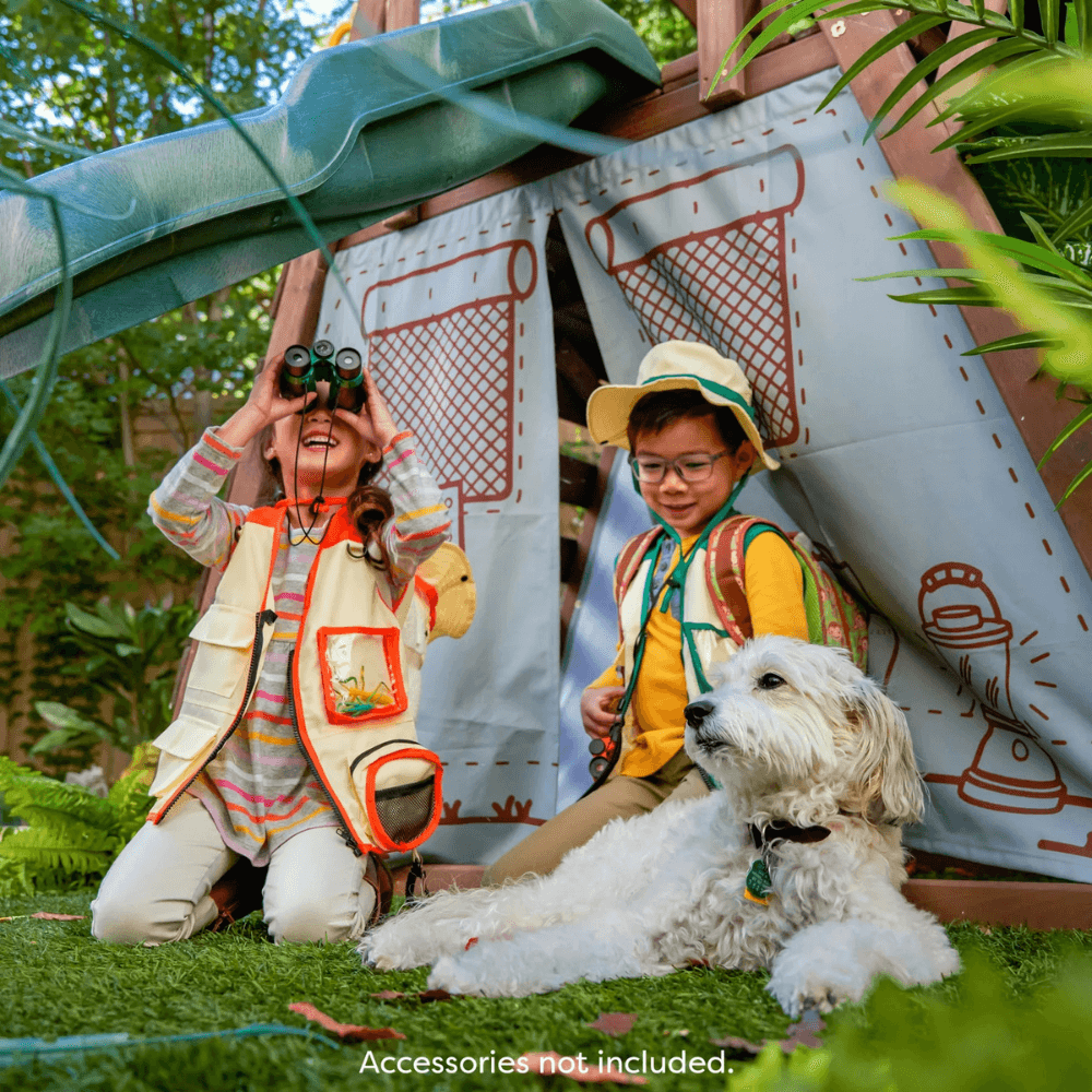 Ranger Retreat Wooden Swing Set/Playset with Tent, Tube Slide and 3-Swings image 1