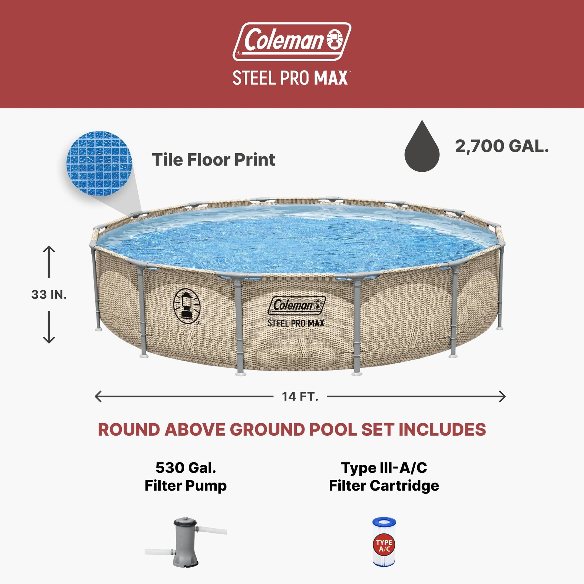 Coleman Steel Pro Max 14′ x 33″ Round Metal Frame Above Ground Pool Set image 1