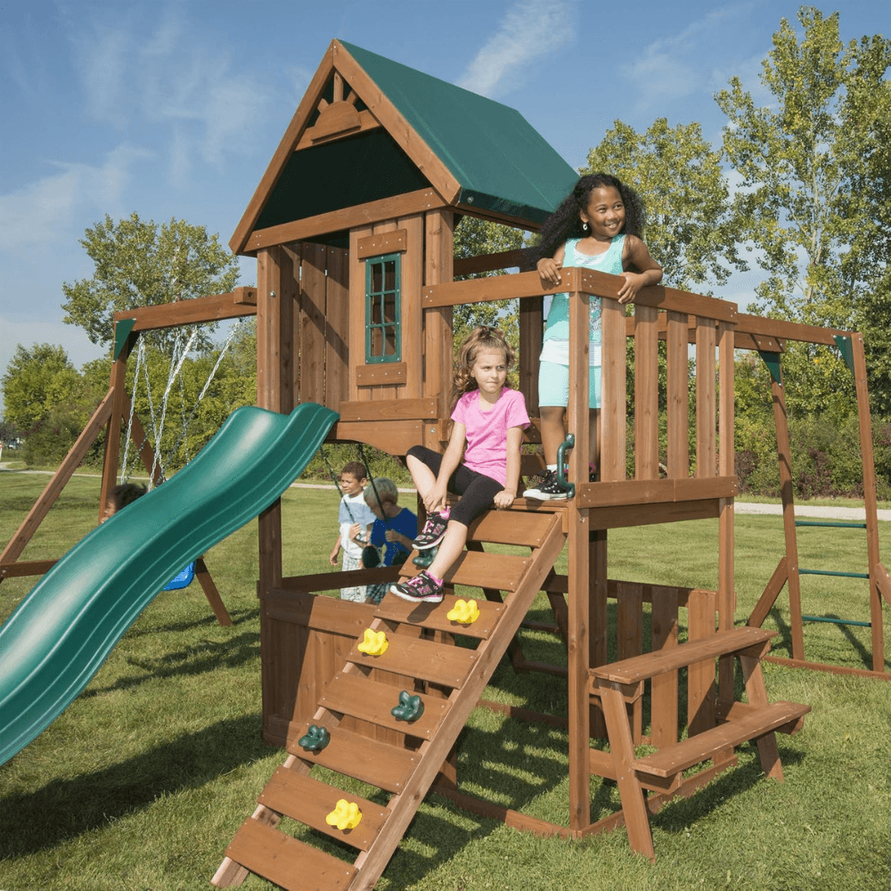 Knightsbridge Plus Complete Wooden Outdoor Playset with Monkey Bars, Slide, Rock Wall and Swing Set Accessories image 5