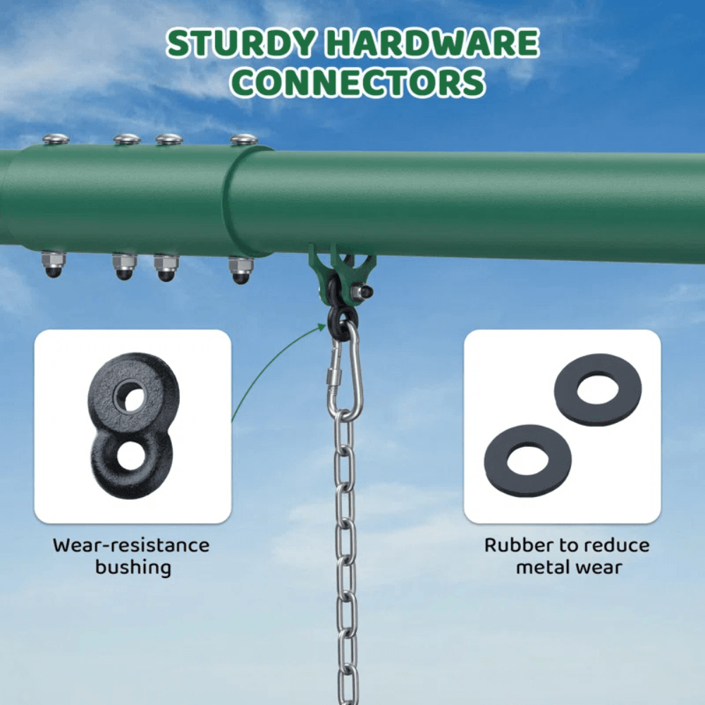 9.5′ Heavy Duty Metal Swing Set with Belt Swing, Trapeze Bar image 3