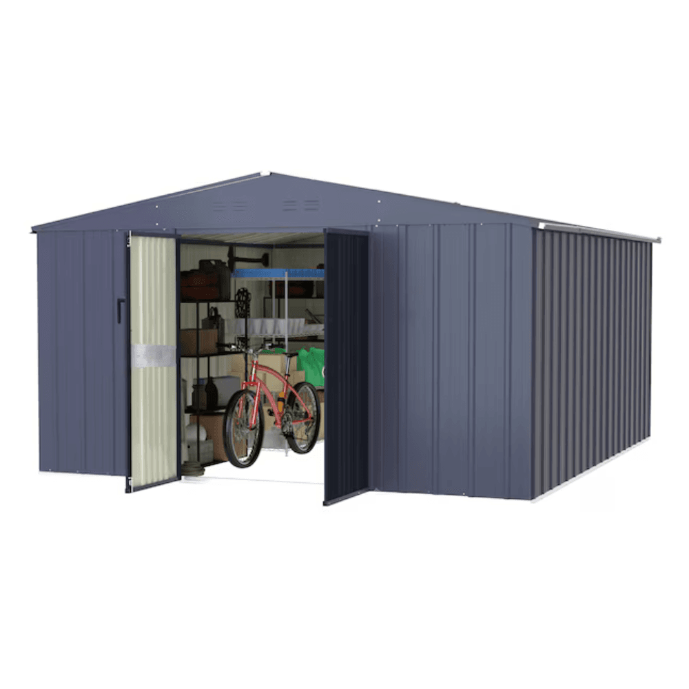 VEIKOUS 10 ft. W x 12 ft. D Outdoor Metal Storage Shed in Gray (120 sq. ft.) image 1