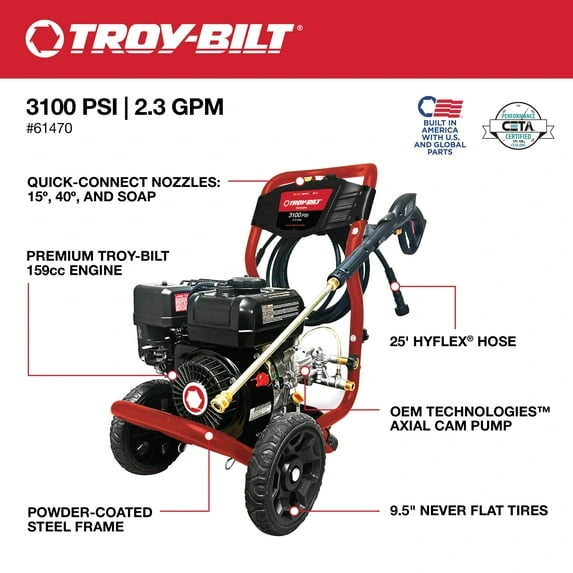 Troy-Bilt 3100 PSI Gas Pressure Washer with 2.3 GPM Axial Cam Pump image 1