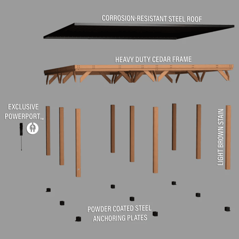 Backyard Discovery Kingsport 20′ x 20′ Cedar Wood Carport with Steel Roof image 1