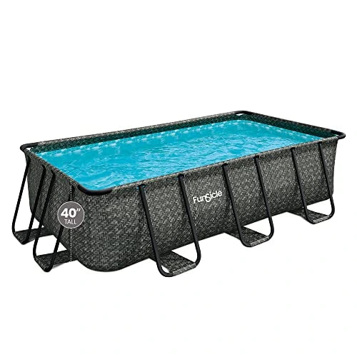 Funsicle Oasis Designer Rectangular Above Ground Pool Set Dark Herringbone Gray image 8