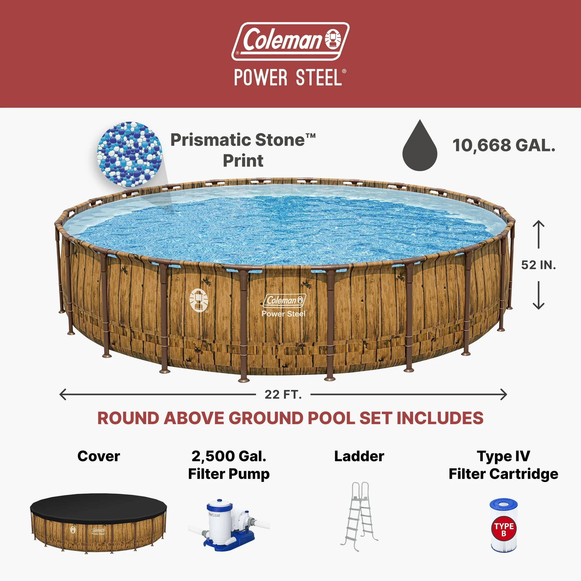 Coleman Power Steel 22 ft. x 52 in. Round Metal Frame Above Ground Pool Set image 8