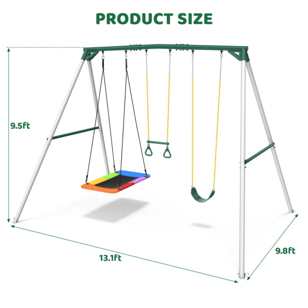 9.5′ Heavy Duty Metal Swing Set with Belt Swing, Trapeze Bar image 2