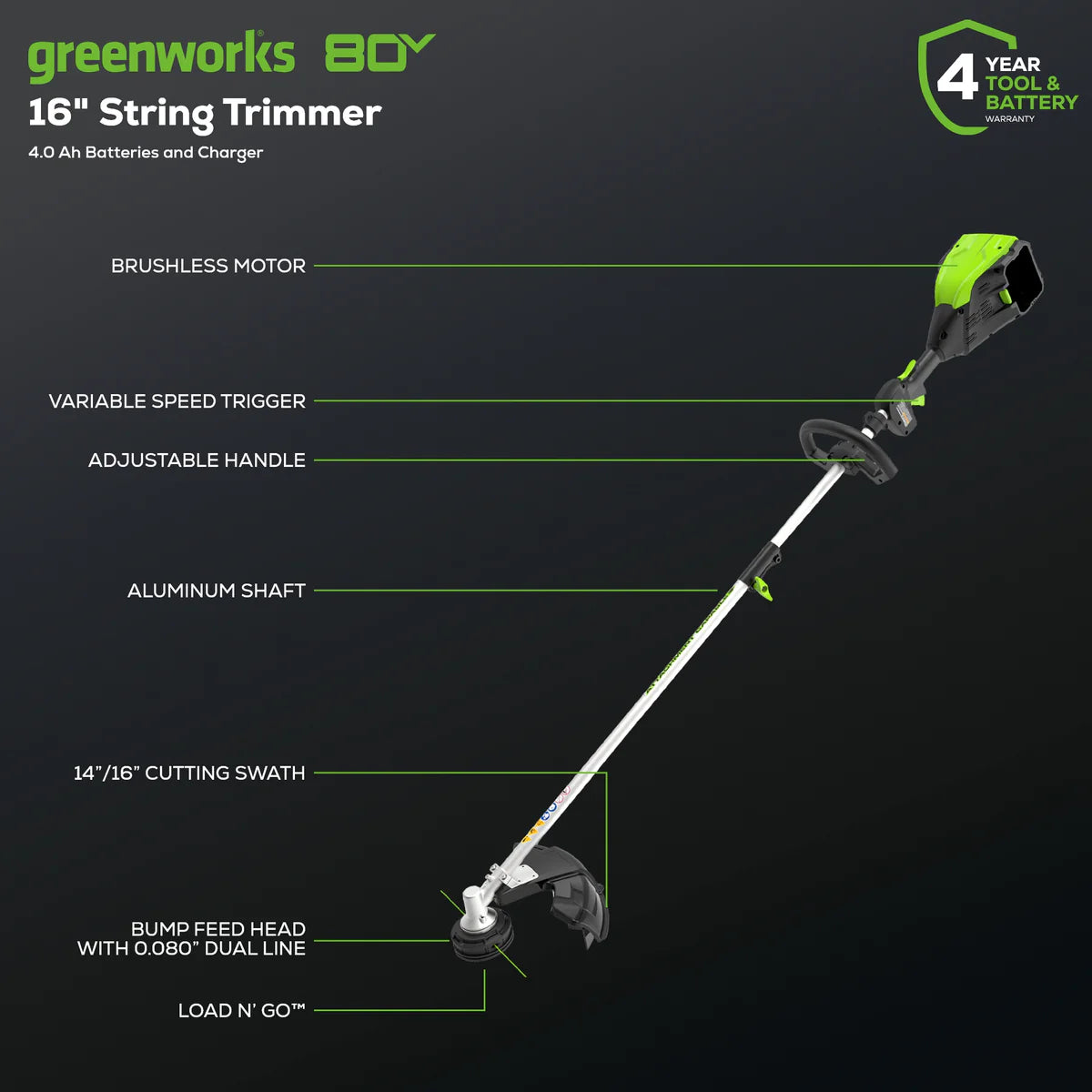 Greenworks 80V 21″ Cordless Battery Brushless Self-Propelled Mower 3pc Combo Kit image 2