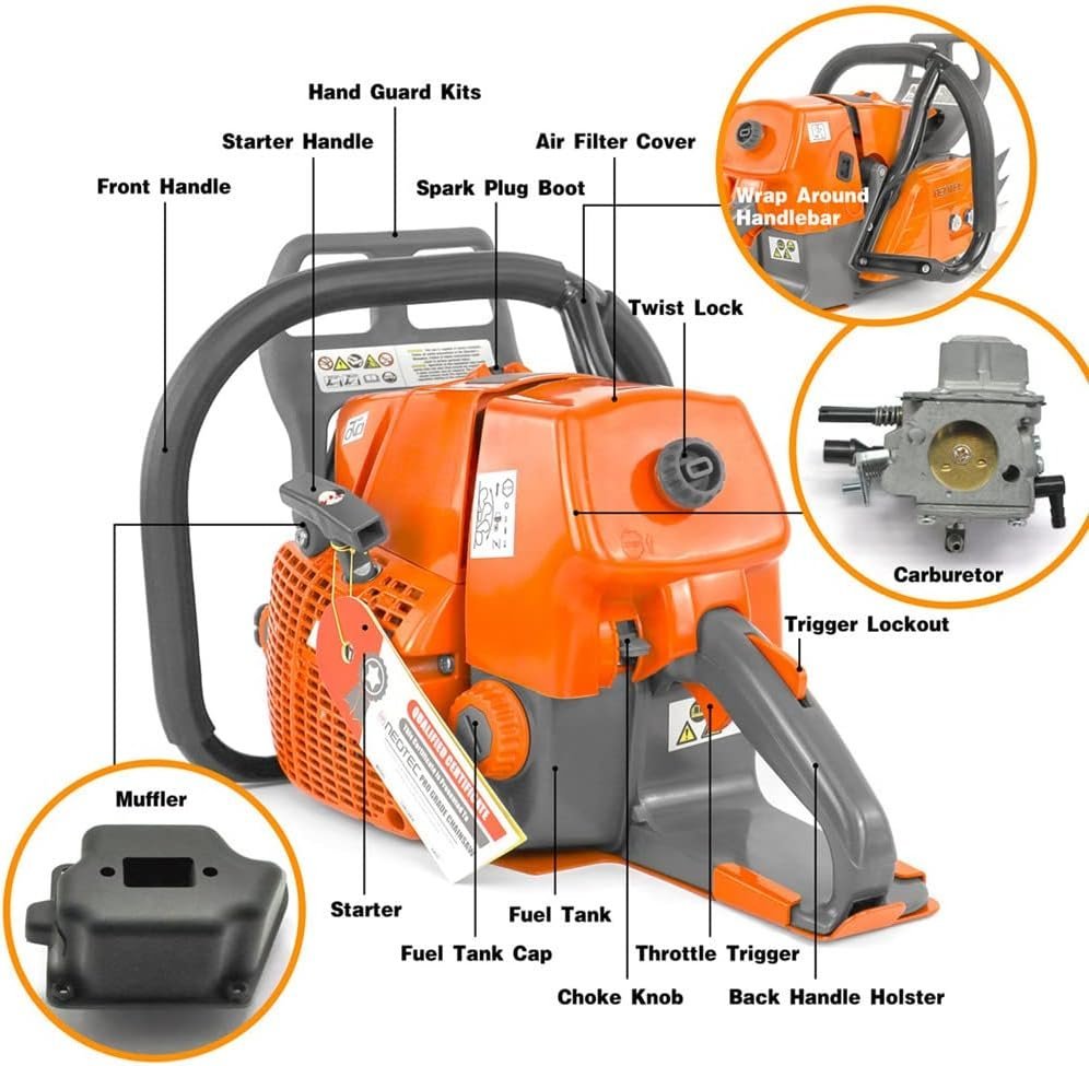 NEO-TEC Chainsaw NS892V 92CC Gas Chain Saw Fit 24/28/36/42 Inch Bar, For Big Wood Cutting, All Parts Fit MS660 066 G660 Chainsaws Without Bar image 3