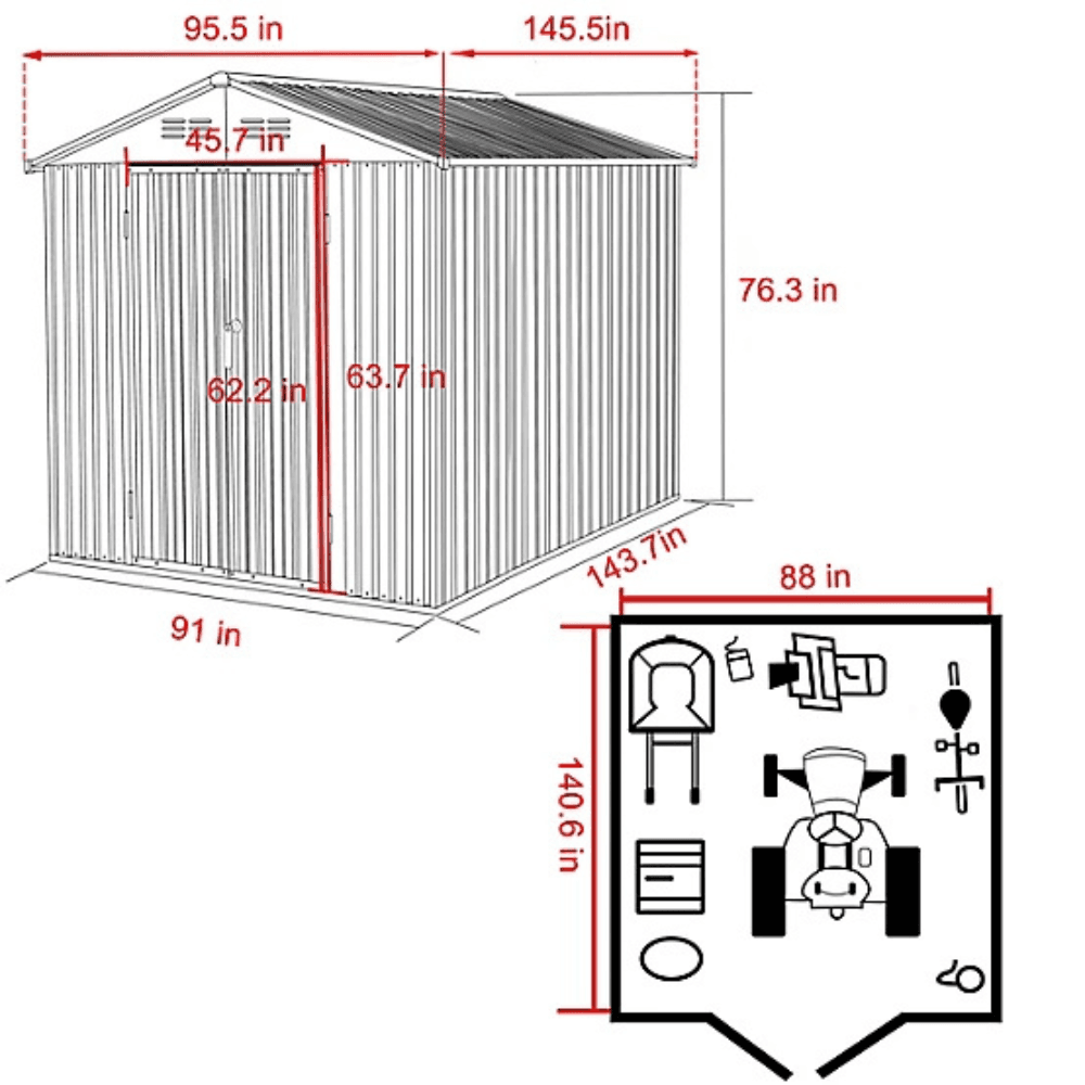Veikous 8 ft. x 12 ft. Outdoor Storage Shed with Lockable Door and Vents image 8