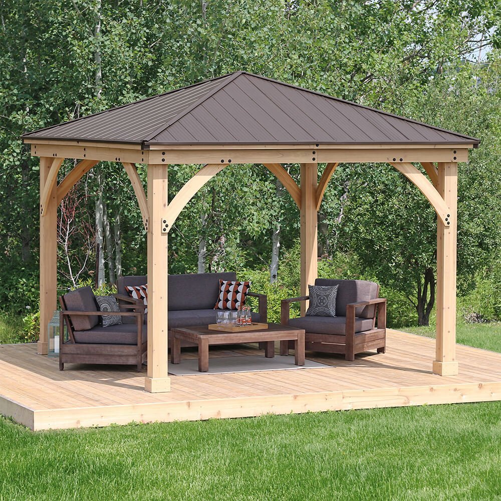 Yardistry Meridian 12×12 Cedar Gazebo with Aluminum Roof image 6