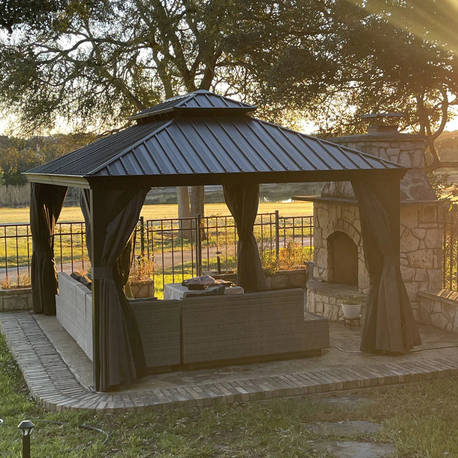 PURPLE LEAF 10X14 Patio Gazebo for Backyard Grey Hardtop Galvanized Steel Roof Awning with Upgrade Curtain image 9