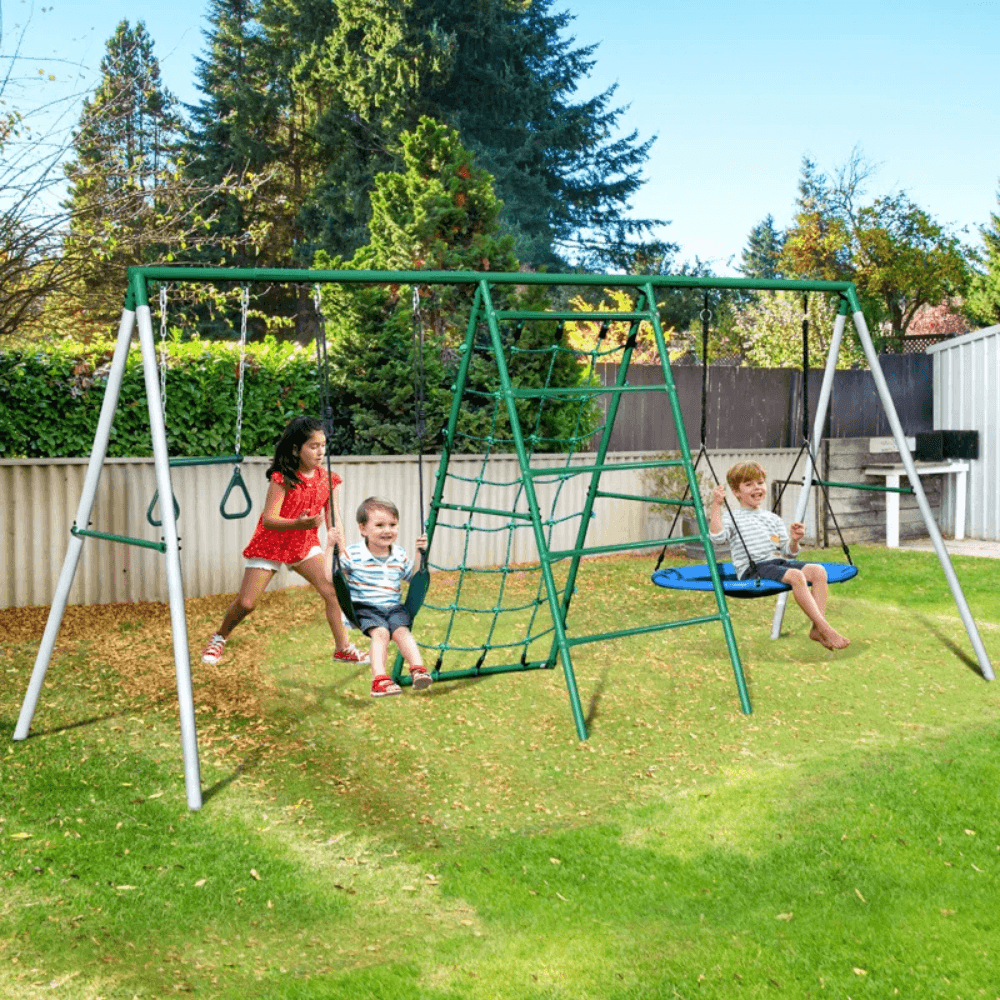 Swing Sets with Saucer Swing,Belt Swing,Trapeze Bar,Climbing Rope,Climbing Ladder image 3