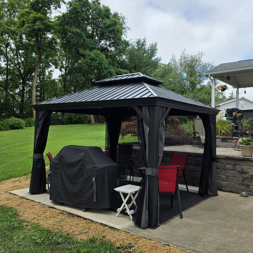 PURPLE LEAF 10X14 Patio Gazebo for Backyard Grey Hardtop Galvanized Steel Roof Awning with Upgrade Curtain image 2