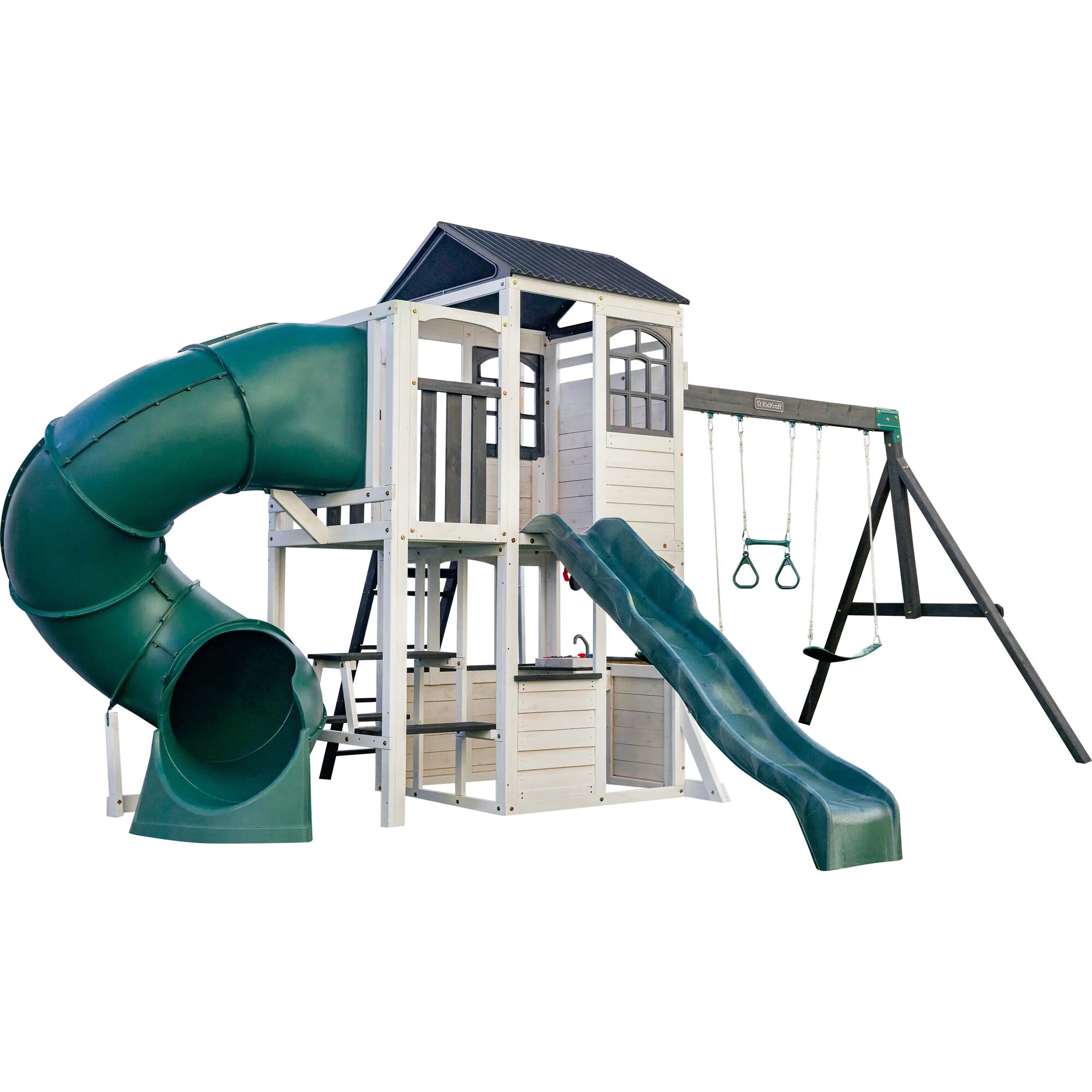 Wrangler Way Wooden Swing Set / Playset with Playhouse, 2 Slides and 3 Swings image 0