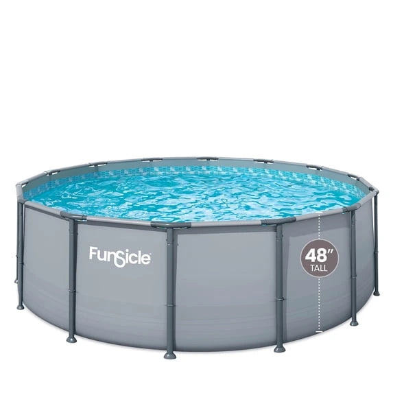 Funsicle Oasis Above Ground Metal Frame Swimming Pool Set – with FB1200S AutoSkimmer Pump, Ladder, Cover, Cloth & Deluxe Maint. Kit, 14′ x 48″, Round, Gray image 0