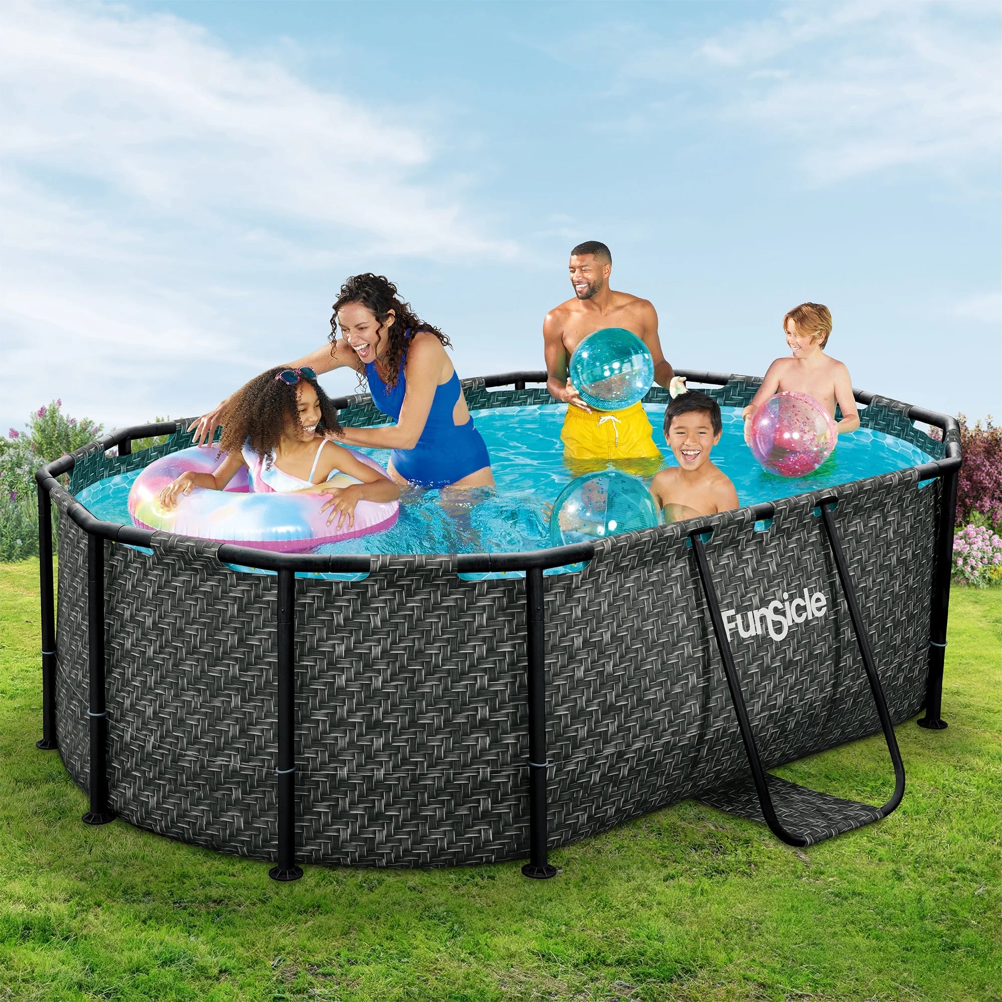 Funsicle 9’10” Oasis Designer Above Ground Pool with Pump, Oval Frame, Dark Herringbone image 3