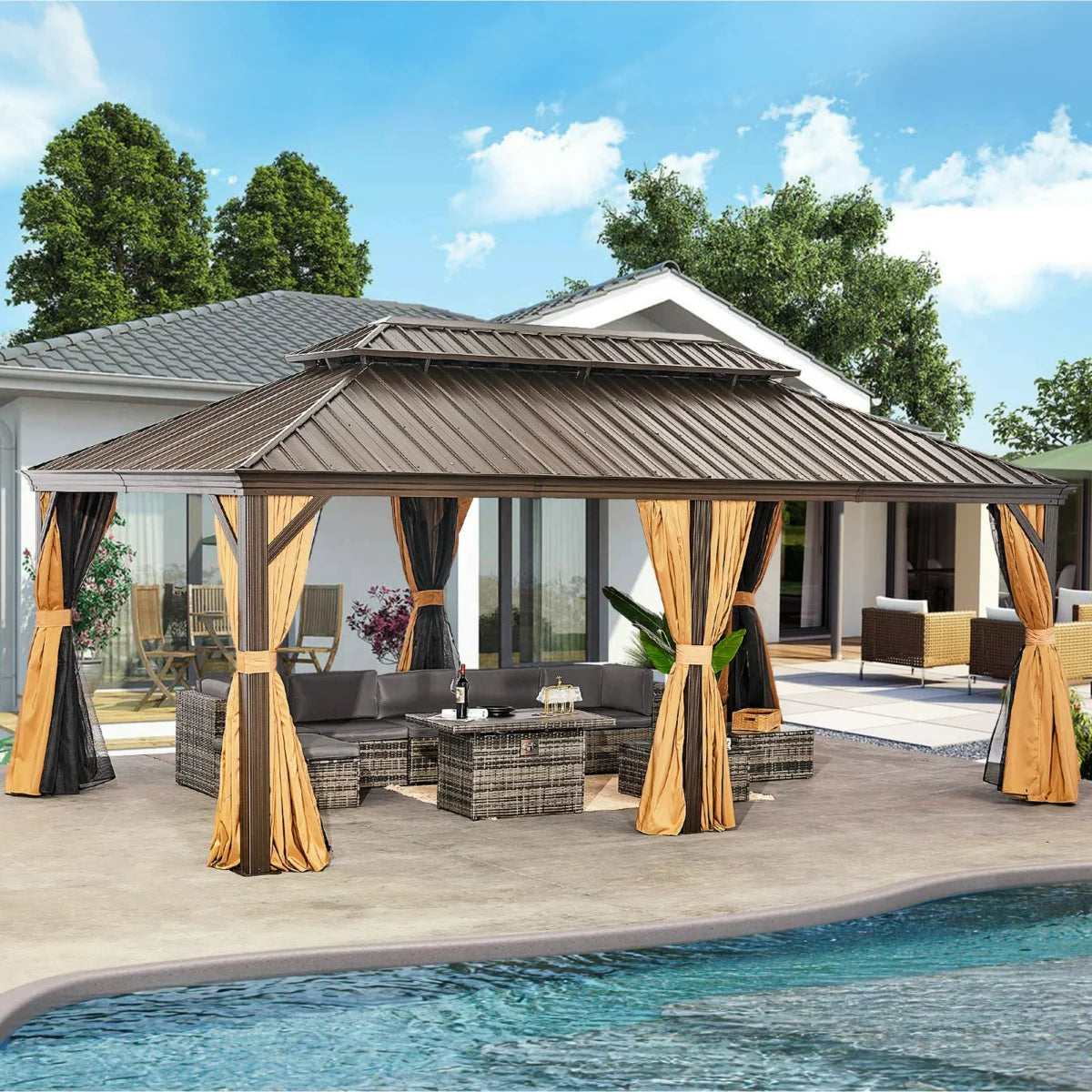 Sunmthink 12×20 ft Hardtop Gazebo with Double Roof image 1