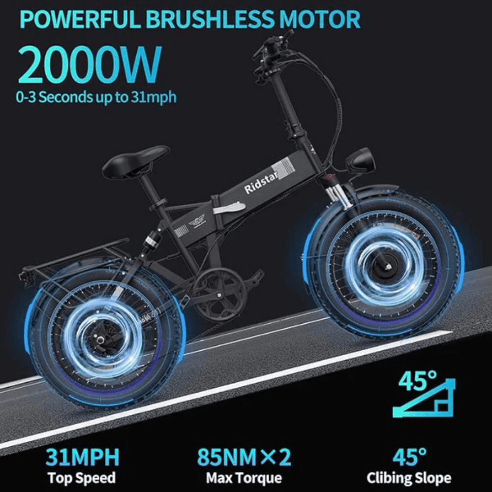 Folding Ebikes for Adults Ridstar 750W Motor 48V 14AH Removable Battery 20 X 4.0 Fat Tire Shimano 7-Speed 19.8MPH Electric Bike image 6