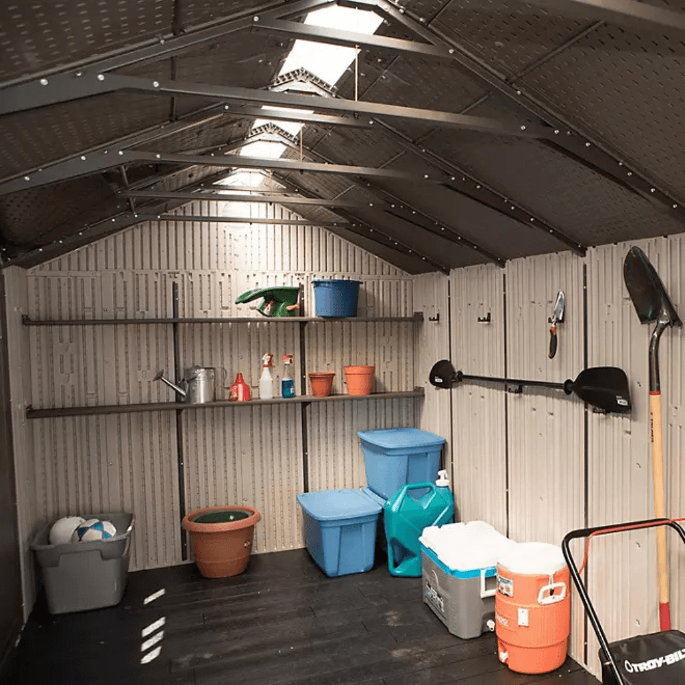 Lifetime 8′ x 17.5′ Outdoor Storage Shed Dual Entry, Tan image 3