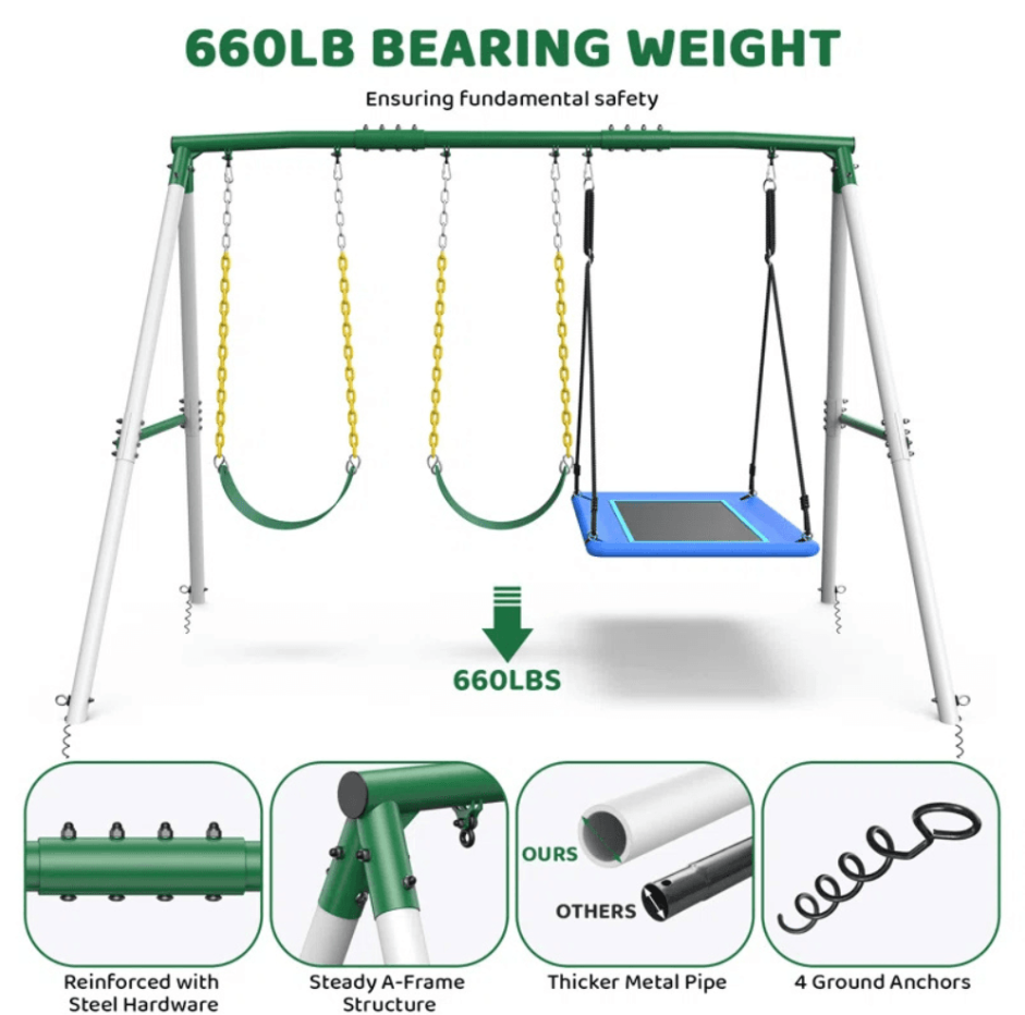 660lbs Heavy Duty Swing Set With 1 Platform Swing, 2 Belt Swings image 4