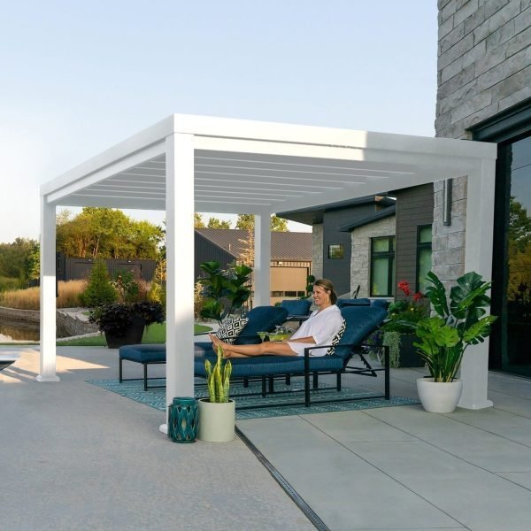 14×10 Windham Modern Steel Pergola With Sail Shade Soft Canopy image 8