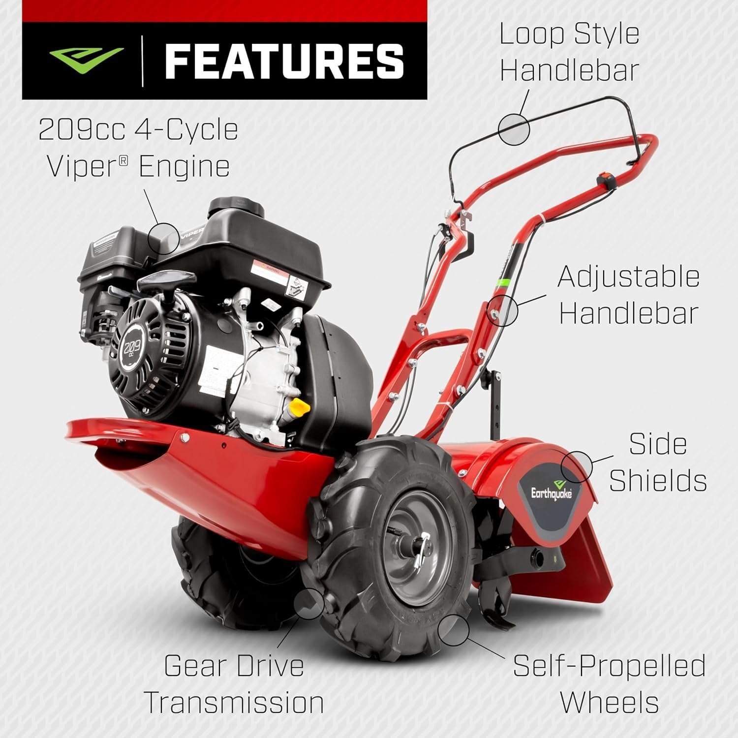 EARTHQUAKE Victory Rear Tine Tiller 209cc 4-Cycle Viper Engine Model 39381 Red/Black image 4