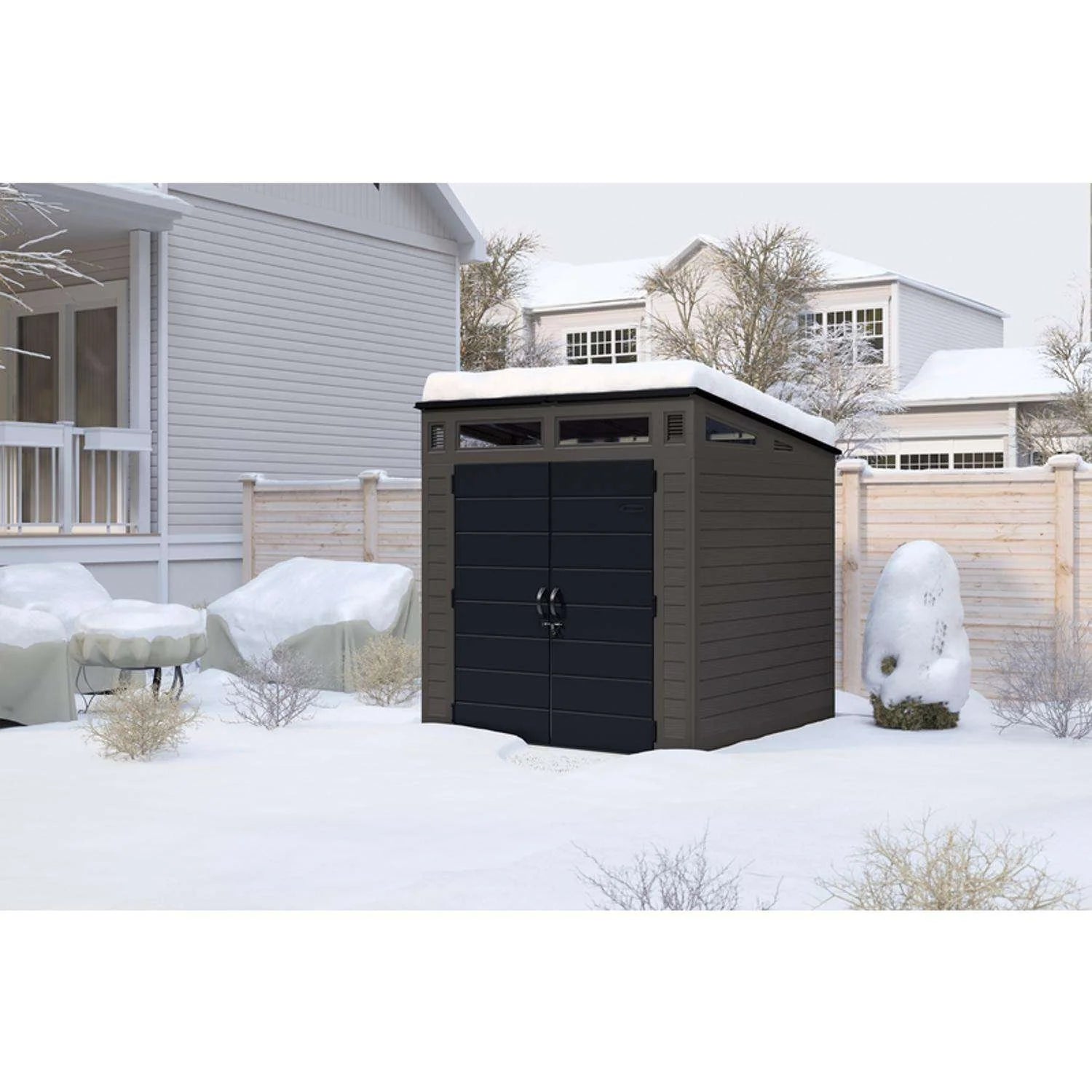 Suncast Modernist 7 ft. x 7 ft. Resin Vertical Pent Storage Shed with Floor Kit image 1