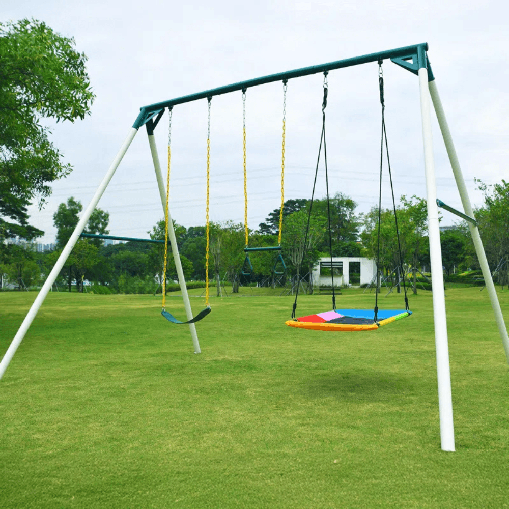 9.5′ Heavy Duty Metal Swing Set with Belt Swing, Trapeze Bar image 4