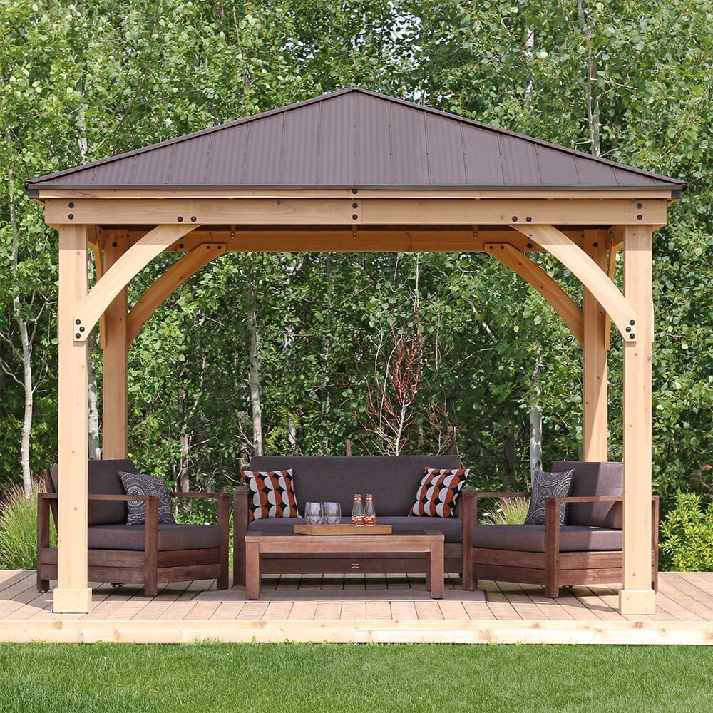Yardistry Meridian 12×12 Cedar Gazebo with Aluminum Roof image 3