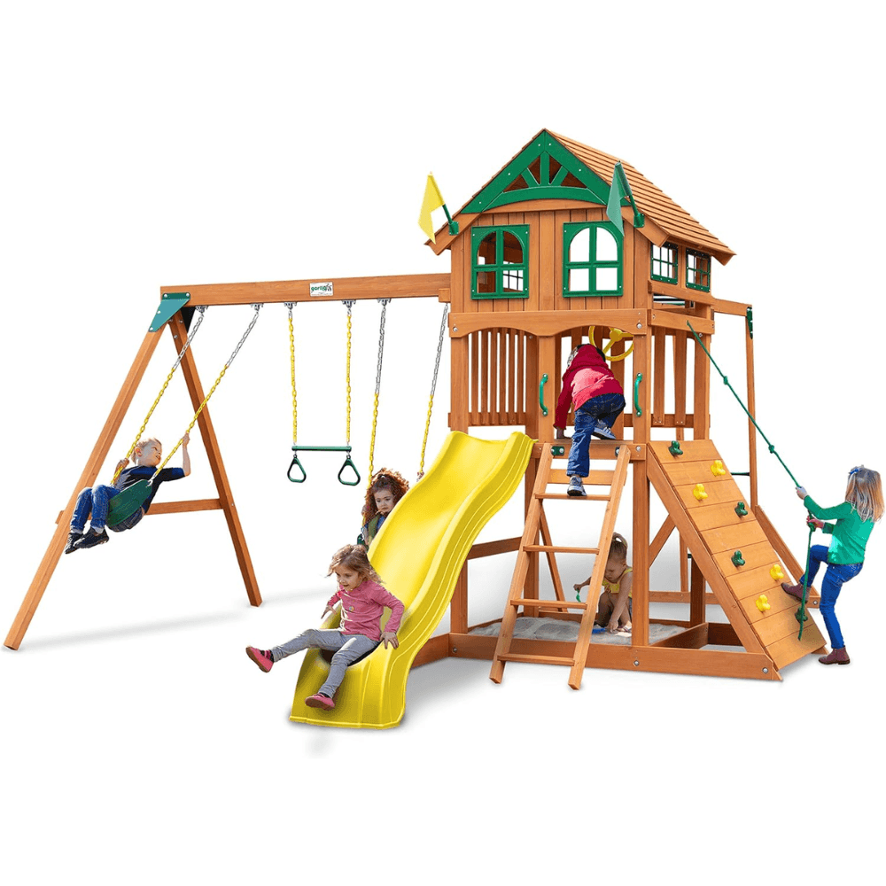Outing III Wooden Outdoor Playground with Wood Roof, Monkey Bars, Slide, Swings set, and Backyard Playset Accessories image 8