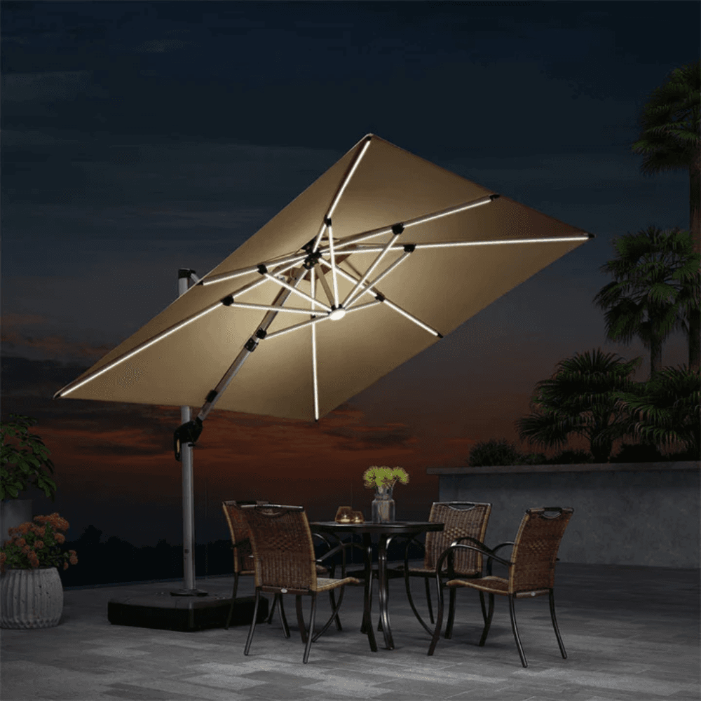 PURPLE LEAF Double Top Deluxe Solar Powered LED Square Patio Umbrella image 1