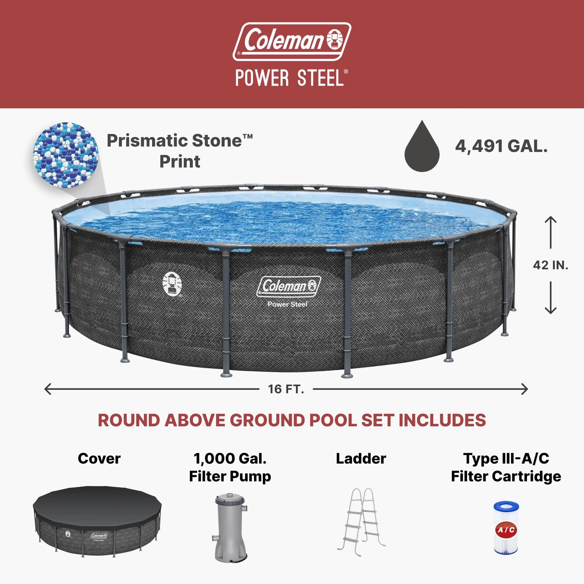 Coleman Power Steel 16 ft. x 42 in. Round Metal Frame Above Ground Pool Set image 1