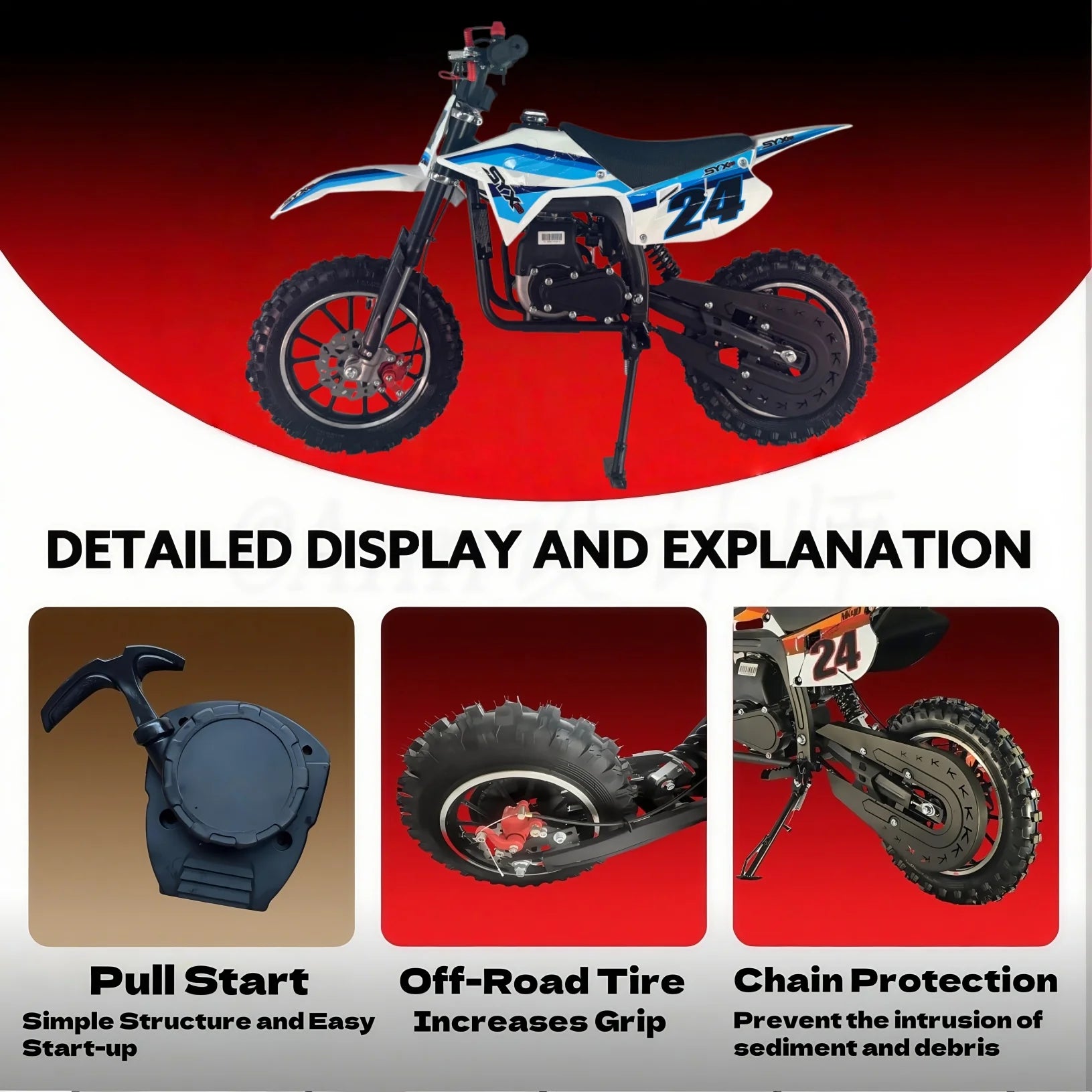 SYX MOTO MK 40cc 4 Stroke Mini Dirt Bike Pull Start Automatic Transmission Pit Bike for Kids image 4