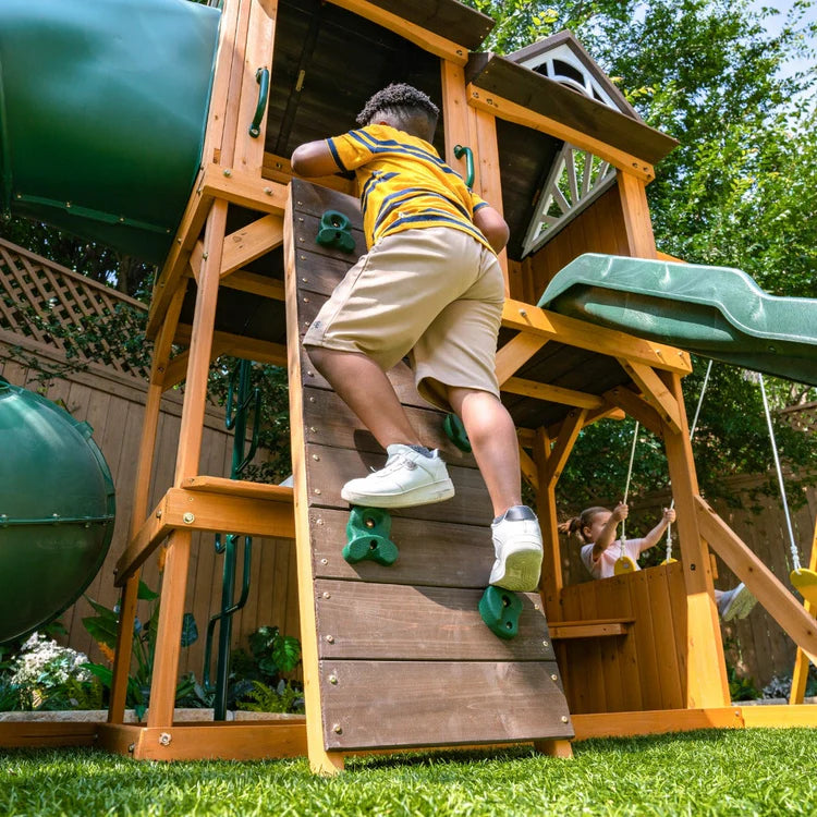 KidKraft Laurel Retreat Multi-Level Clubhouse Swing Set with Two Slides and Two Swings image 6