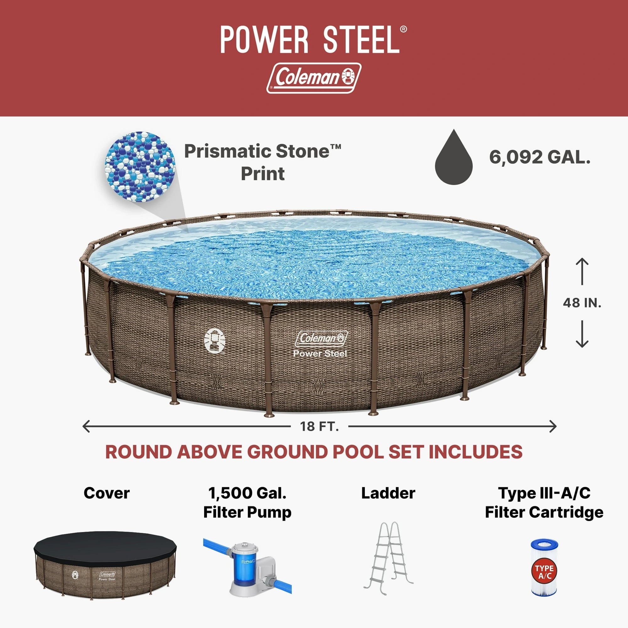Coleman Power Steel 18 ft. x 48 in. Round Metal Frame Above Ground Pool Set image 1