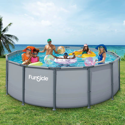 Funsicle Oasis Above Ground Metal Frame Swimming Pool Set – with FB1200S AutoSkimmer Pump, Ladder, Cover, Cloth & Deluxe Maint. Kit, 14′ x 48″, Round, Gray image 8