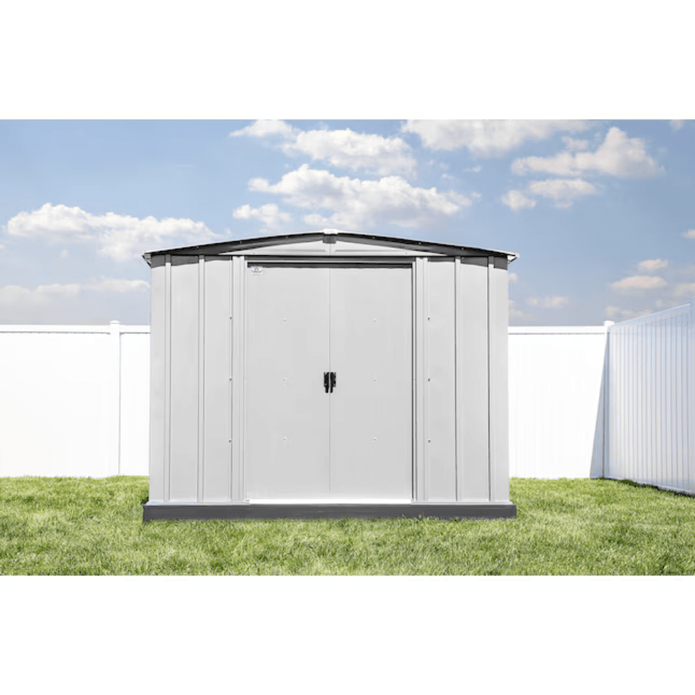 Newport 8 ft. W x 6 ft. D 2-Tone Eggshell and Coffee Galvanized Metal Shed with Sliding Lockable Doors (43 sq. ft.) image 1