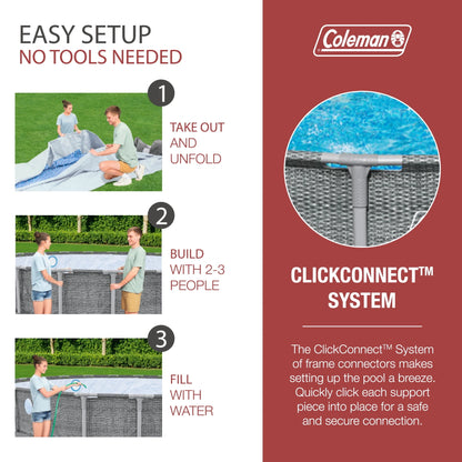 Coleman Power Steel 22’x52” Metal Frame Above Ground Pool w/ Pump, Ladder, & Cover, Gray image 7