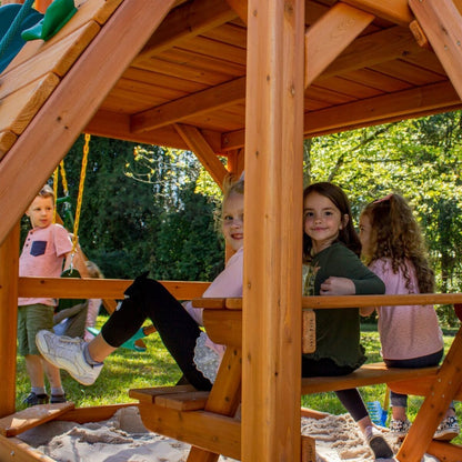 Gorilla Playsets Empire Extreme Wooden Swing Set with Monkey Bars, Clatter Bridge, Tower, and 3 Slides image 5