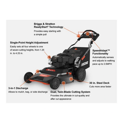 Echo 30 Inch 223 cc Gas-Powered Self-Propelled Lawn Mower image 1