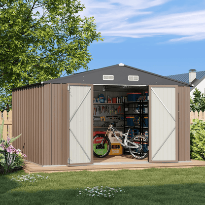 VEIKOUS 10 ft. W x 10 ft. D Outdoor Metal Storage Shed in Gray (100 sq. ft.) image 1