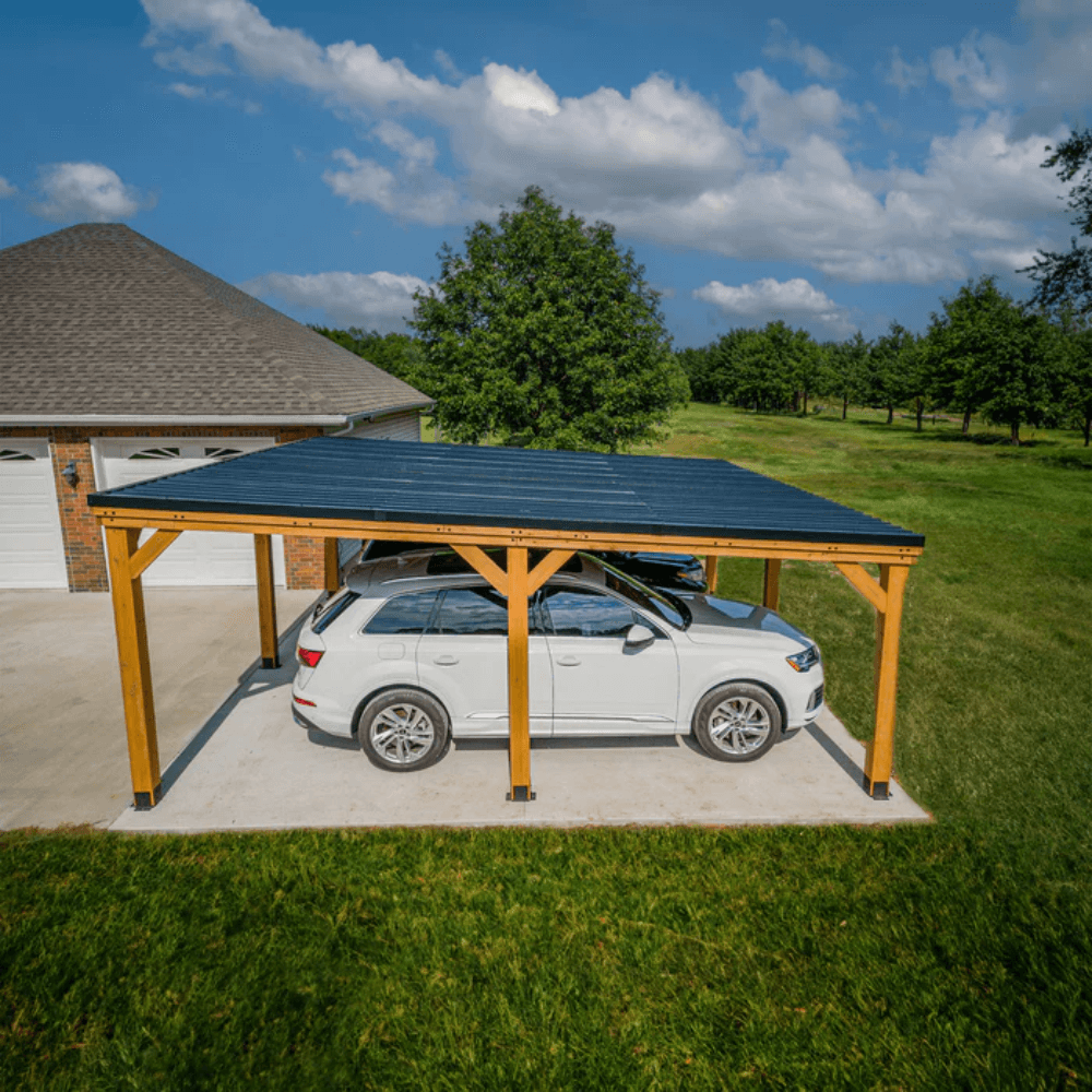 Backyard Discovery Kingsport 20′ x 20′ Cedar Wood Carport with Steel Roof image 2