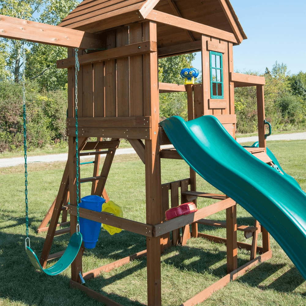 Knightsbridge Plus Complete Wooden Outdoor Playset with Monkey Bars, Slide, Rock Wall and Swing Set Accessories image 8